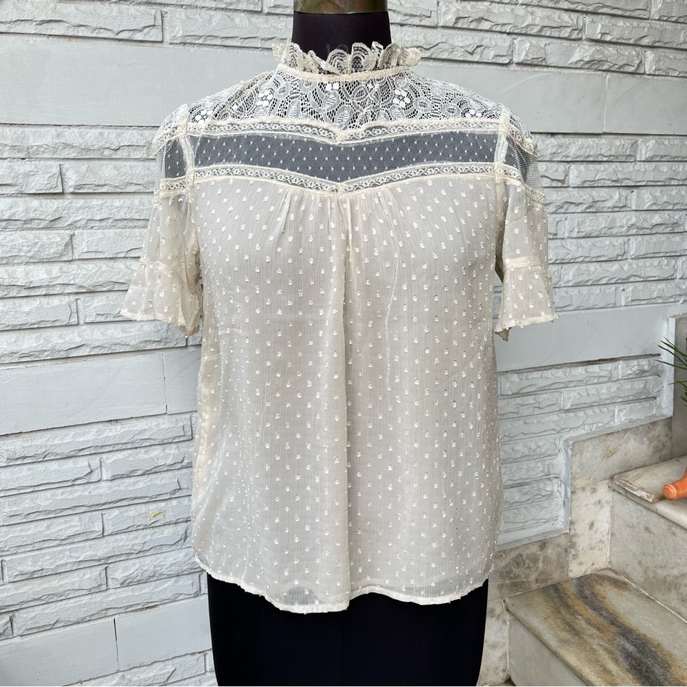Beautiful Beige Ruffle Neck Top - Picture 2 of 6